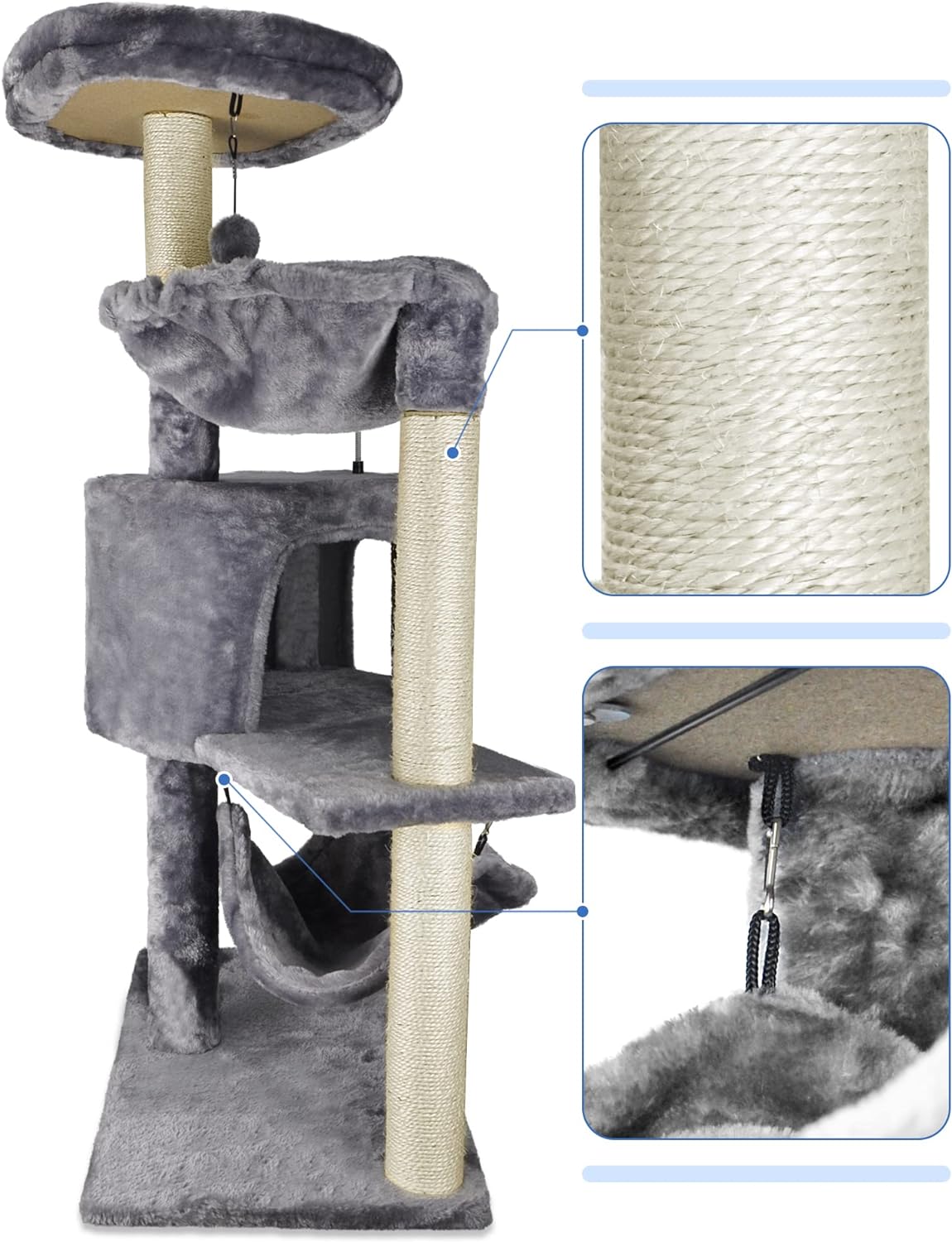 Newest Cat Tree with Cat Condo and Big Hammock，Grey