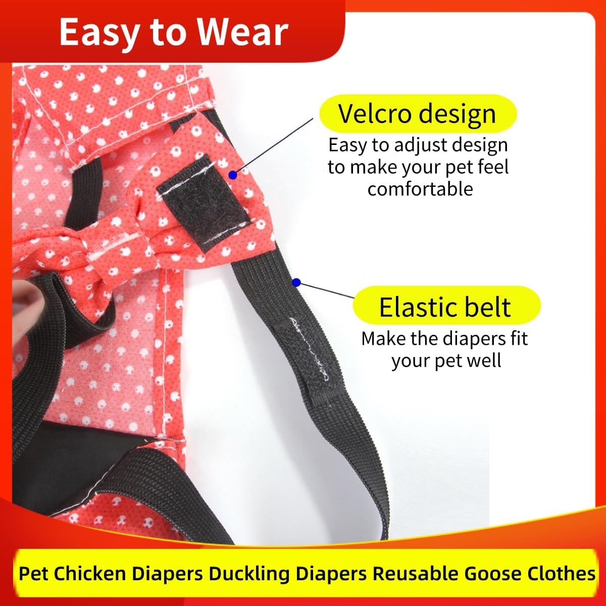 2 Pcs Chicken Diapers Reusable with 2 Pack Rooster Collar, Poultry Diapers Multiple-Used Pet Diapers for Chicks Ducklings and Goslings, Washable Duck Diapers with Bow Tie, Chicken Accessories(Medium)