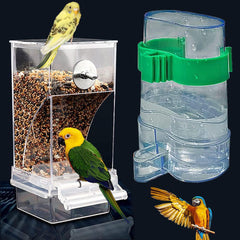 Kenond No Mess Bird Feeder Water Dispenser Set, Automatic Parrot Feeder Cage Accessories, Acrylic Parakeet Seed Food Feeder Drinker for Cage, Cockatiel Squirrel Finch Lovebirds Budgies Canary