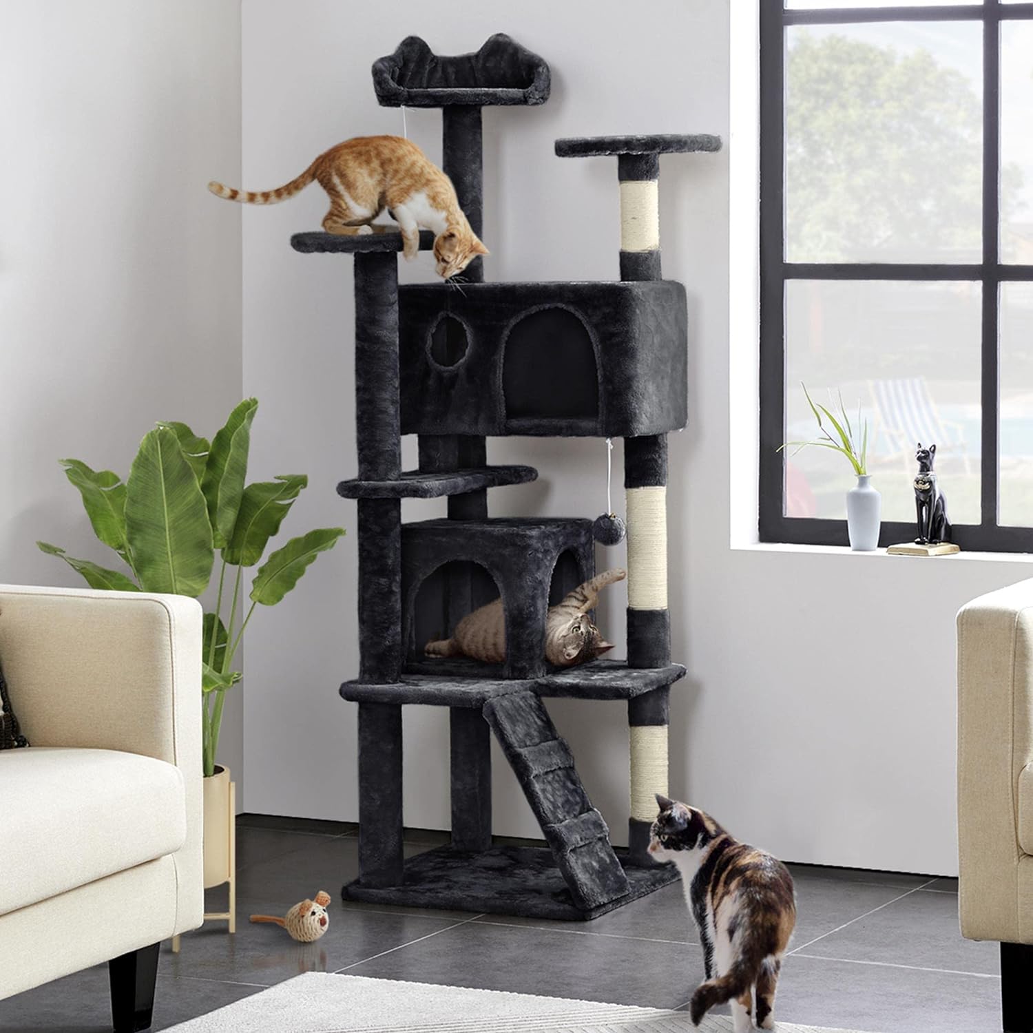 Yaheetech - Torre de árbol para gatos de 54 pulgadas, mueble de condominio, poste rascador para gatitos, casa de mascotas 