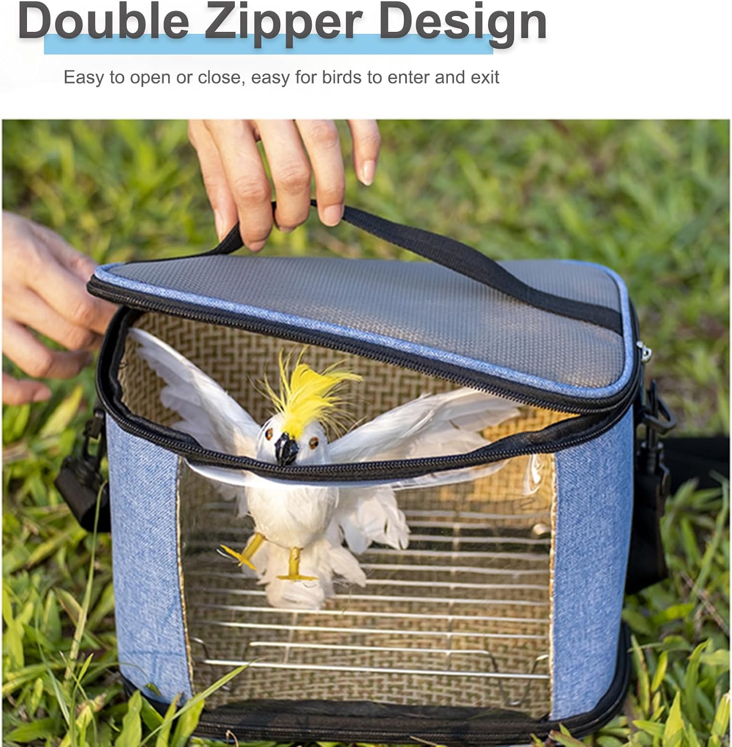 Parrot Carrier Cage Bird Travel Bag, Lightweight Transparent Bird Carrier for Parakeets Cockatiels Conures Lovebirds, Portable Small Animal Carrier Bag with Shoulder Strap for Guinea Pig Bunny Hamster