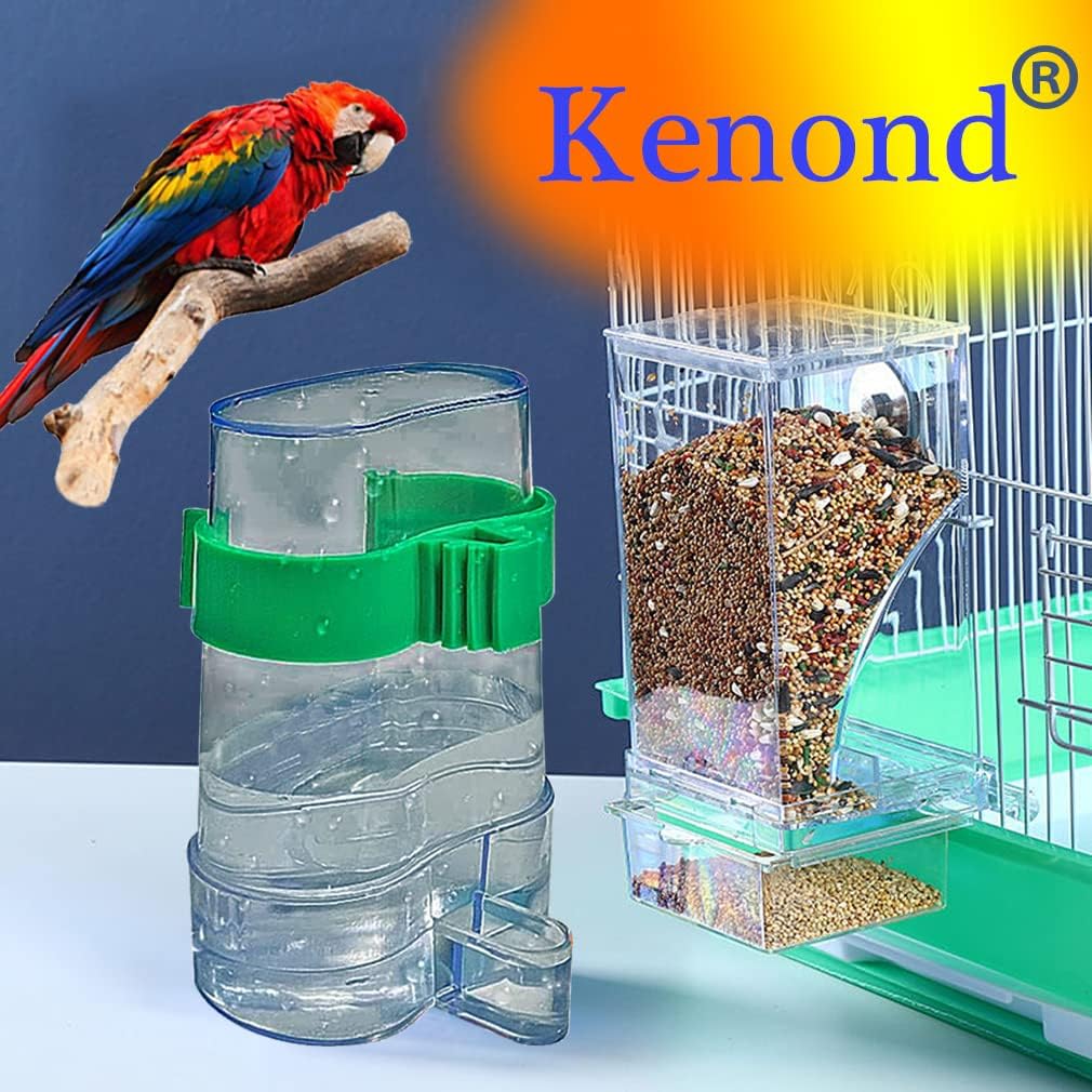 Kenond No Mess Bird Feeder Water Dispenser Set, Automatic Parrot Feeder Cage Accessories, Acrylic Parakeet Seed Food Feeder Drinker for Cage, Cockatiel Squirrel Finch Lovebirds Budgies Canary