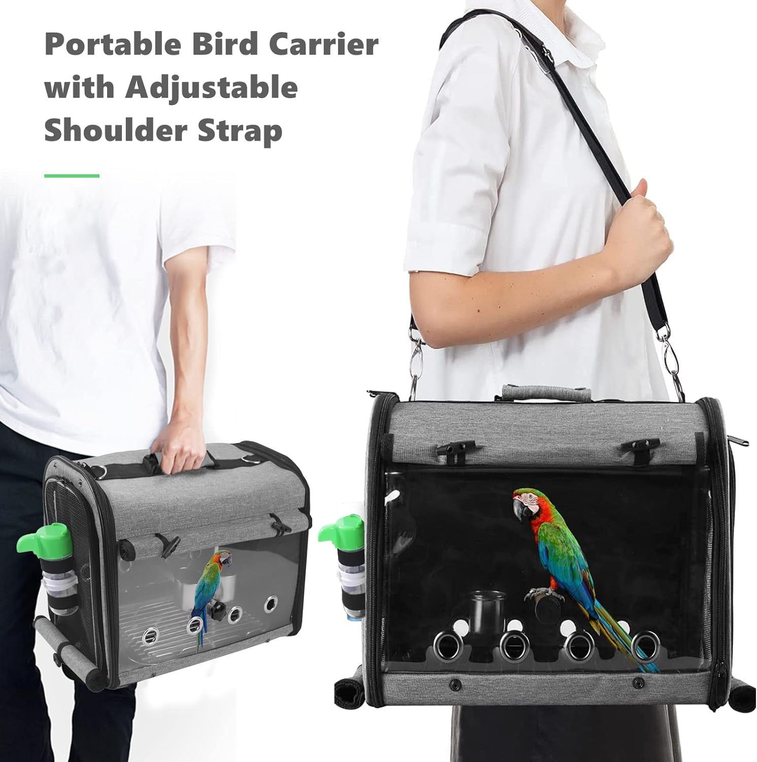 SUERTREE Bolsa transportadora para pájaros, jaula de viaje para pájaros con soporte, mochila ligera para loros, bolsa de viaje portátil para pájaros, jaula de viaje transparente y transpirable para mascotas 