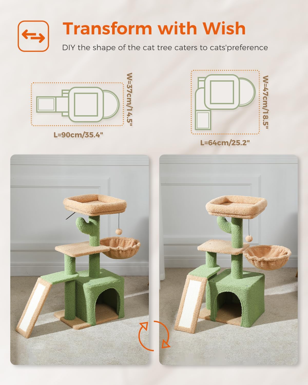 PETEPELA Árbol para gatos pequeños de interior, torre de felpa para gatos con condominio grande para gatos, hamaca profunda y poste rascador de sisal para gatitos, color gris 