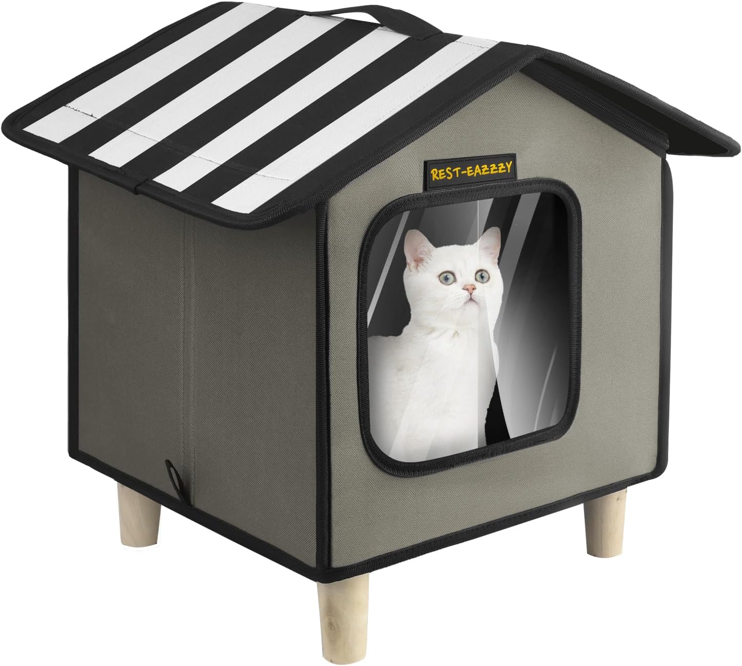 Rest-Eazzzy Katzenhaus, Katzenbett im Freien, wetterfester Katzenunterschlupf für Katzen, Hunde und Kleintiere im Freien (Heat Grey S) 