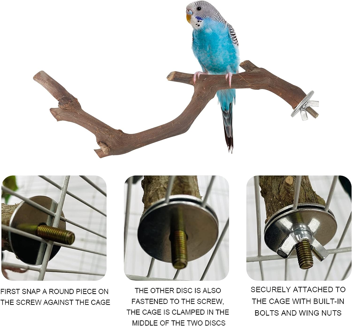 5 Stück Vogelsitzstangen-Ständer aus natürlichem Holz für Papageien, 3 Sitzstangen aus Traubenholz, 2 Ständer, Pfotenschleifgabel, Sittich-Kaustab, Übungszweige für Nymphensittiche und kleine Vögel 