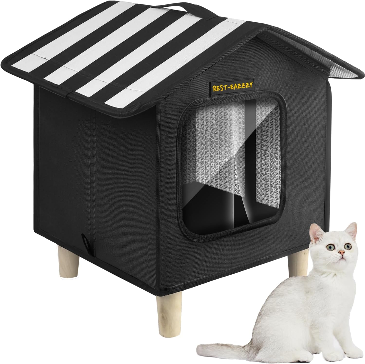 Rest-Eazzzy Katzenhaus, Katzenbett im Freien, wetterfester Katzenunterschlupf für Katzen, Hunde und Kleintiere im Freien (Heat Grey S) 