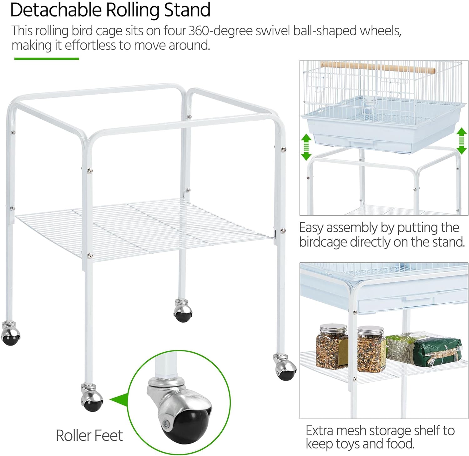 Yaheetech Open Top Rolling Parrot Bird Cage for Cockatiel Sun Parakeet Green Cheek Conure Mid-Sized Parrot Cage with Detachable Stand