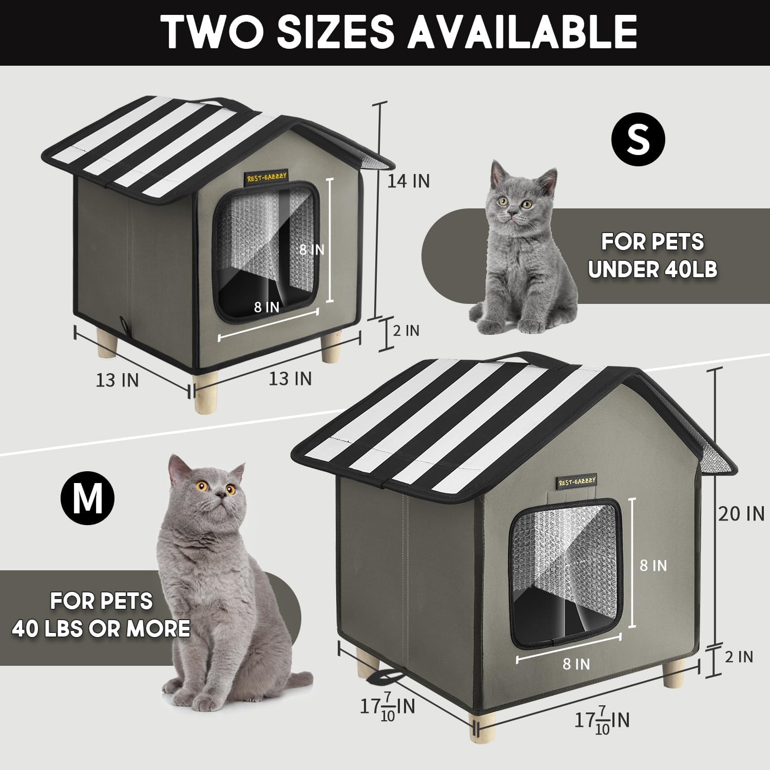 Rest-Eazzzy Cat House, Outdoor Cat Bed, Weatherproof Cat Shelter for Outdoor Cats Dogs and Small Animals (Heat Grey S)