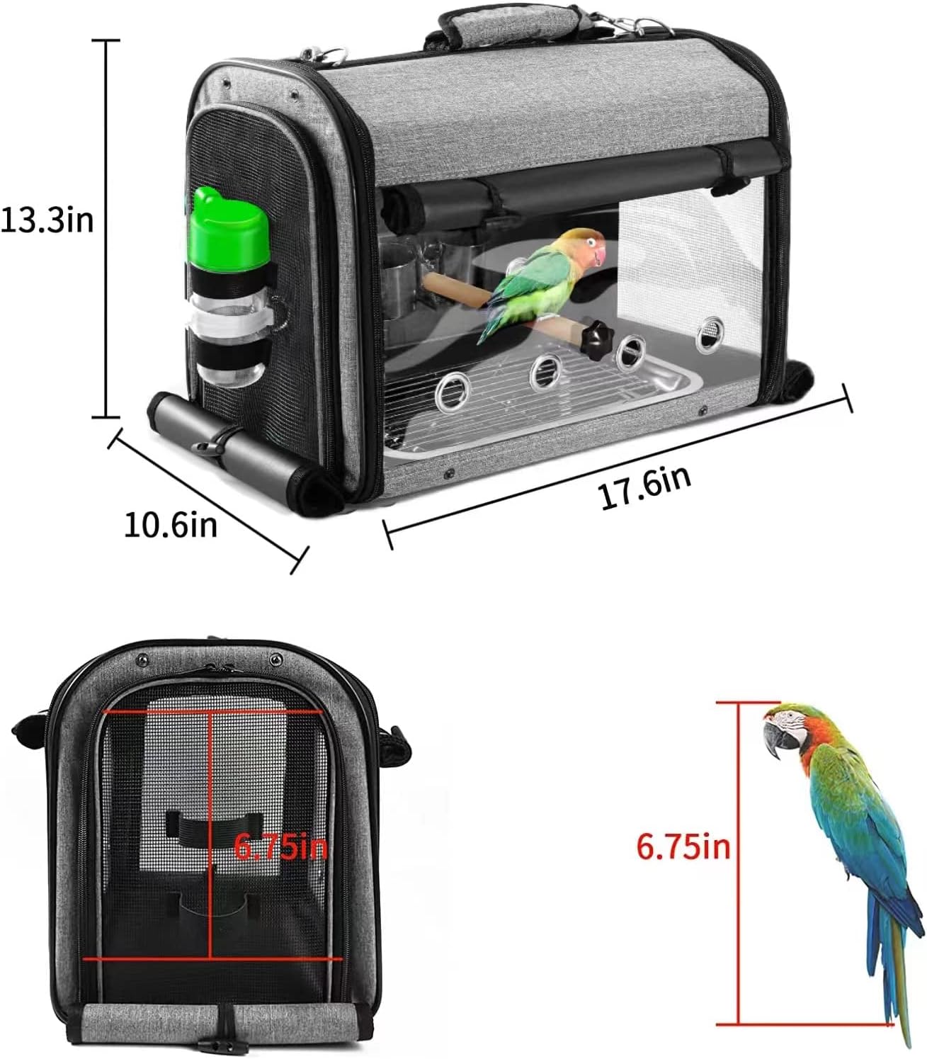 SUERTREE Vogel-Tragetasche, Vogel-Reisekäfig mit Ständer, leichter Rucksack für Papageien, tragbare Vogel-Reisetasche, Haustier, transparenter, atmungsaktiver Reisekäfig 