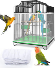 Bissap Bird Cage Seed Catcher, Universal Birdcage Net Nylon Adjustable Elastic Band Stretchy Skirts Mesh Cover for Parrot Cage Seed Guard (Not Include Birdcage)- White