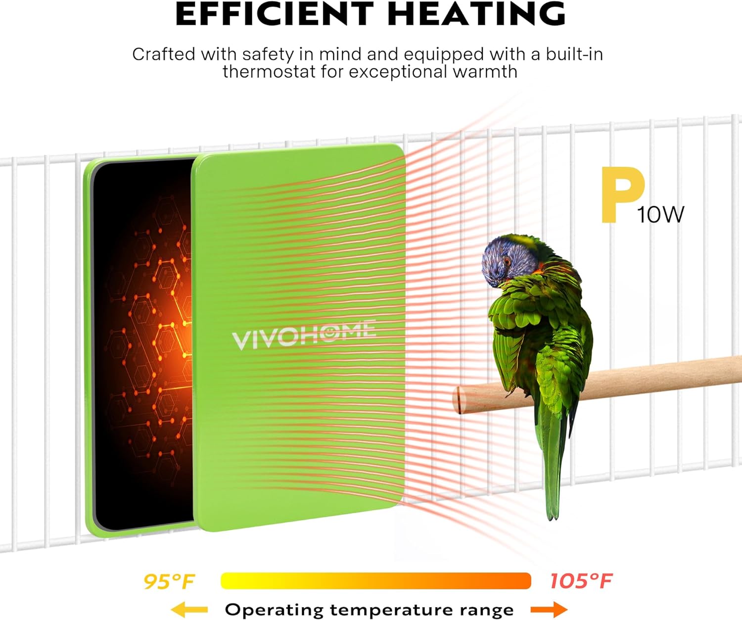 VIVOHOME 10 W Vogelkäfig-Heizung, kuscheliger Vogelwärmer mit thermostatischer Steuerung für Papageien, Sittiche, Wellensittiche, Nymphensittiche, passend für die meisten Käfige mit einer Größe von 9,4 x 14,5 cm, Grün 