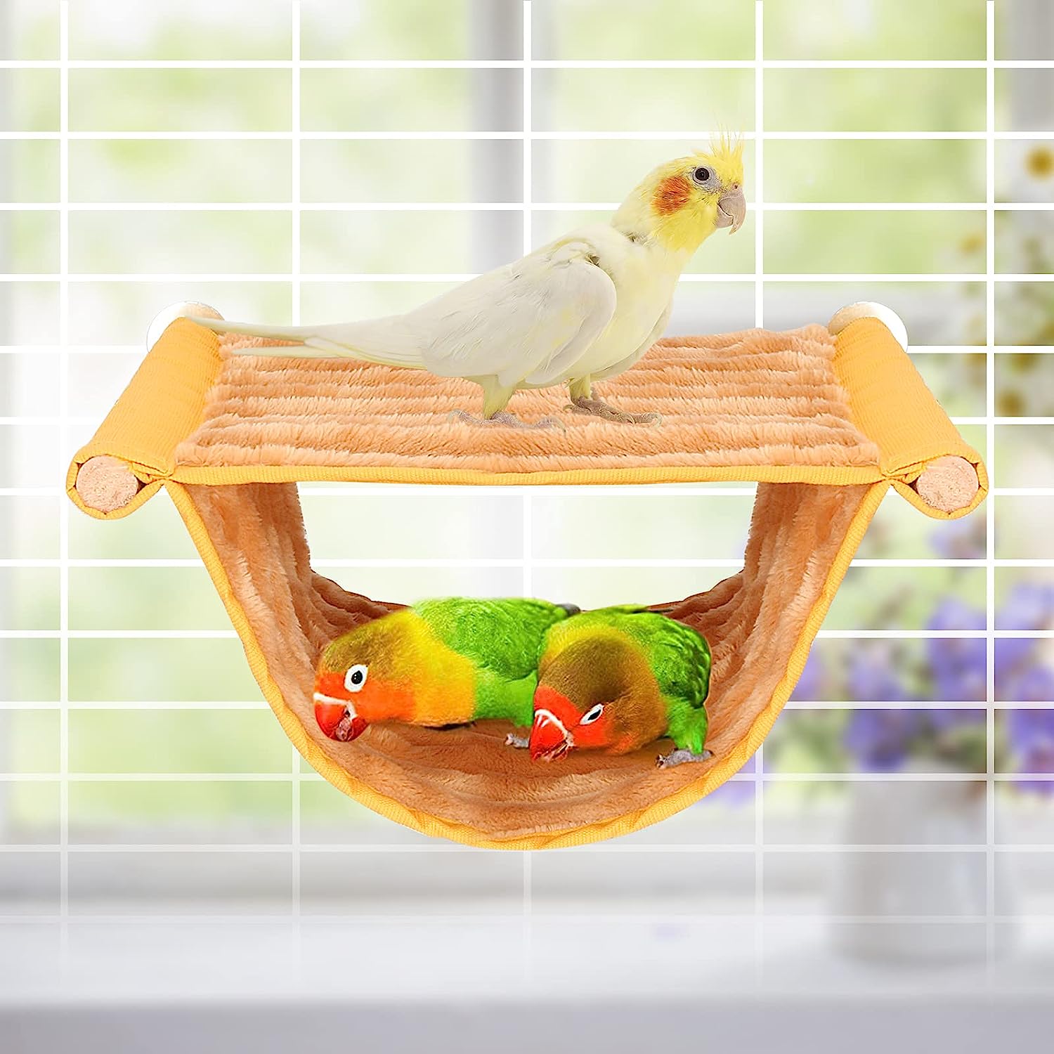 BWOGUE Winter Warm Bird Nest Bed Hanging Hammock Snuggle Hut Parrot House Tent Toy Bird Cage Perch for Parakeet Budgies Cockatiels Lovebird Cockatoo Finch Hamster Chinchilla Guinea Pig(Medium, Yellow)