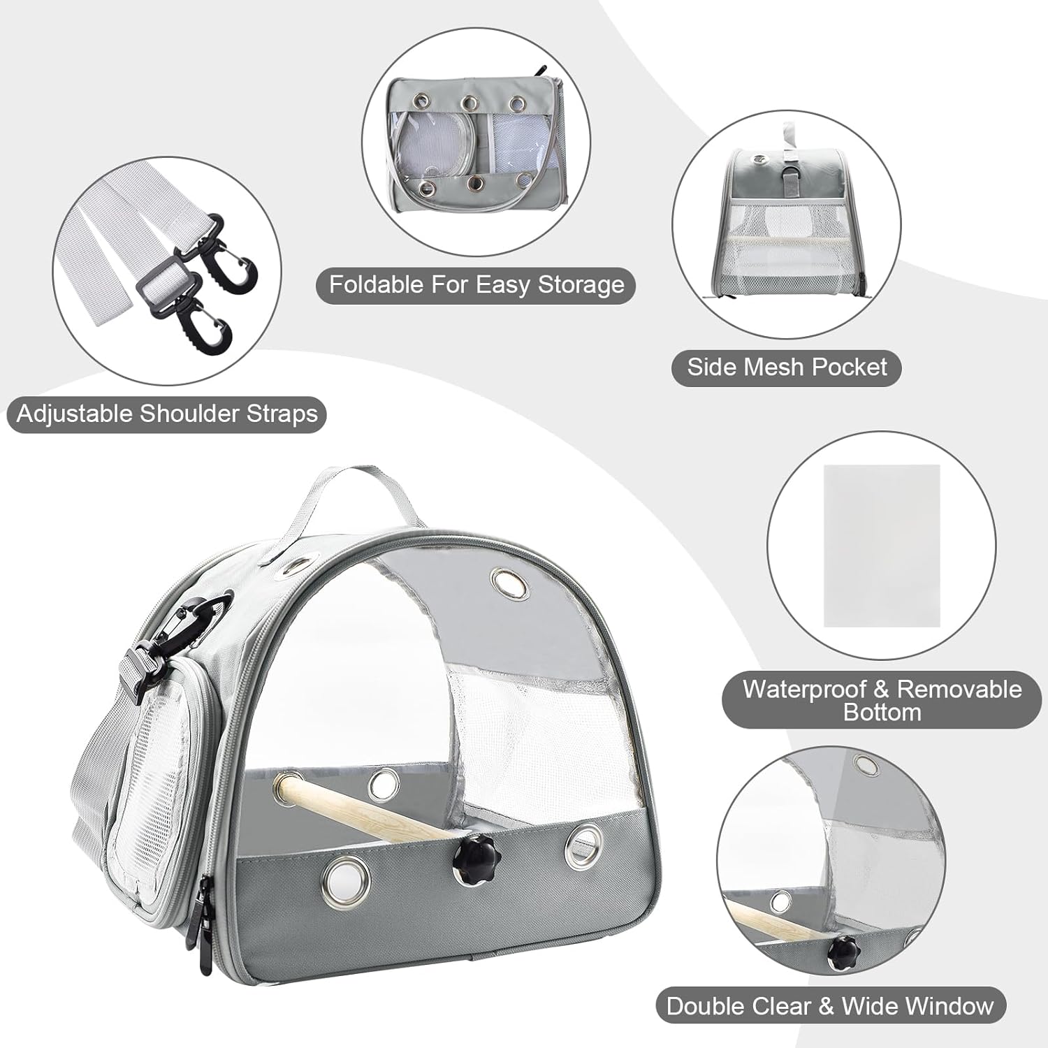 Vogel-Reisetragetasche mit stehender Sitzstange, leichter, atmungsaktiver Papageienkäfig, kleine Haustier-Tragetasche mit Schultergurt, Transportbox für Vögel, Ratten, Meerschweinchen, Eichhörnchen (grün) 