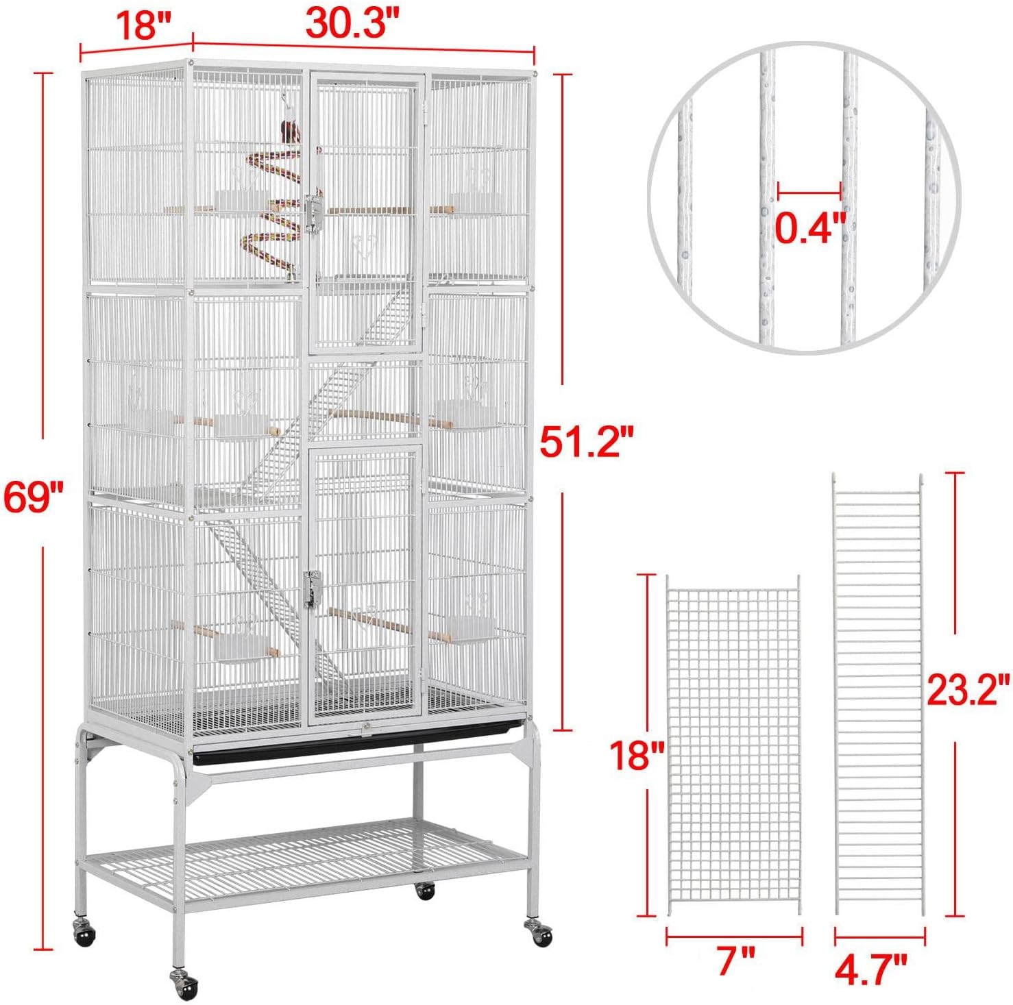 Yaheetech 69-Zoll-Vogelkäfig, extra groß, Metall-Papageienkäfig für mittelgroße Papageien, Nymphensittiche, Sittiche, Wellensittiche, Finken, schwarz 