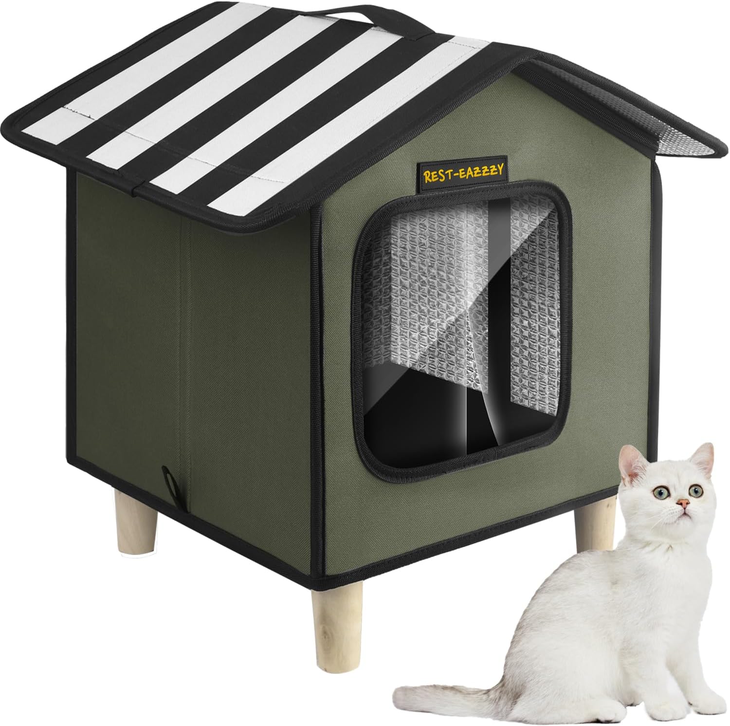 Rest-Eazzzy Casa para gatos, cama para gatos al aire libre, refugio para gatos resistente a la intemperie para gatos al aire libre, perros y animales pequeños (gris calor S) 