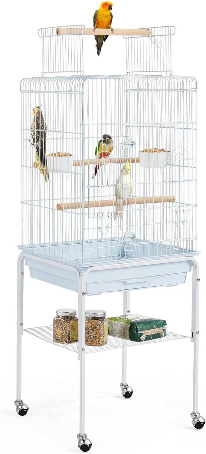 Yaheetech Open Top Rolling Parrot Bird Cage for Cockatiel Sun Parakeet Green Cheek Conure Mid-Sized Parrot Cage with Detachable Stand