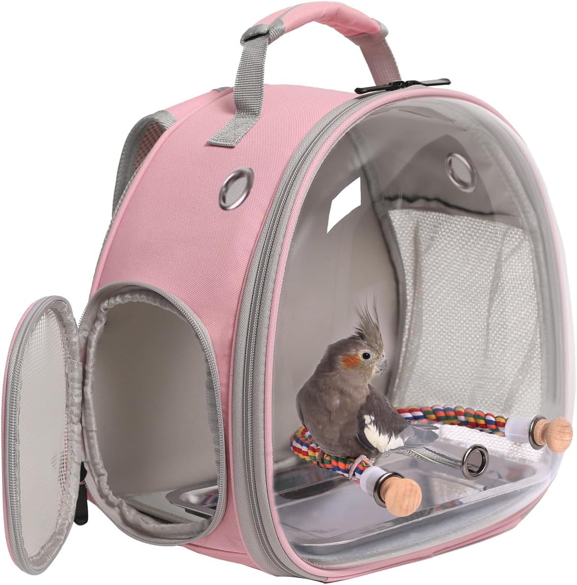 Bird Carrier Cage, Bird Travel Backpack with Stainless Steel Tray and Standing Perch