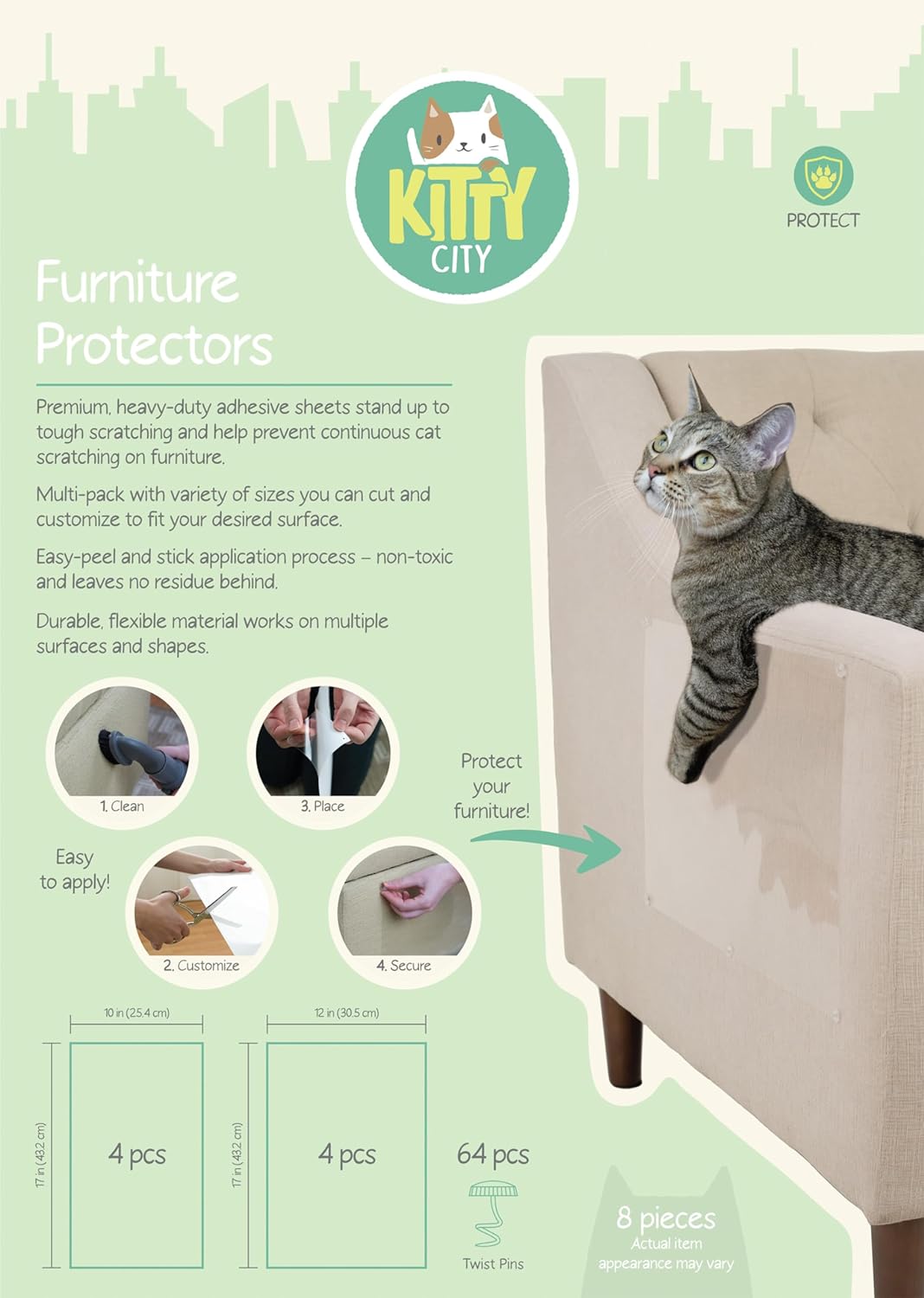 Kitty City XL Wide Corrugate Cat Scratchers 3 Pieces, Cat Scratching, Cat Scratch Pad, Door Clips, Furniture Protectors from Cat Scratching