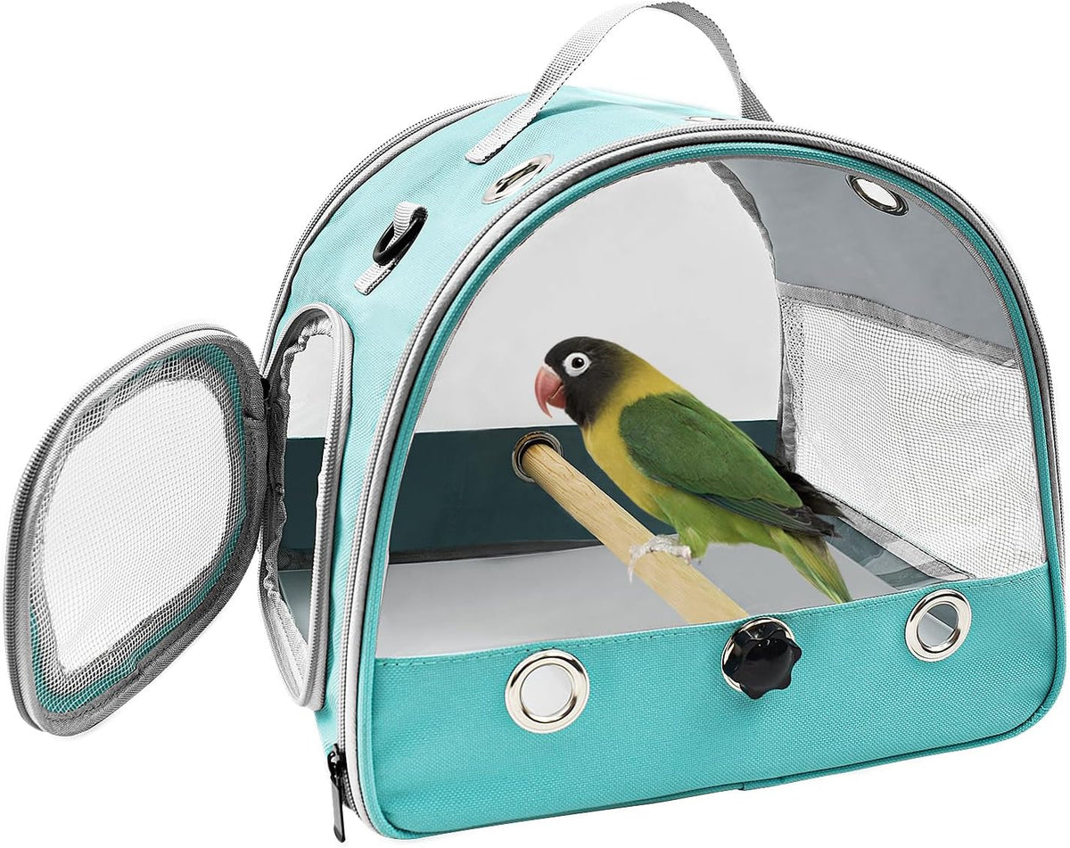 Transportín de viaje para pájaros con percha de pie, jaula ligera y transpirable para loros, bolsa pequeña para mascotas con correa para el hombro, transportador para ardillas, cobayas y ratas (verde) 