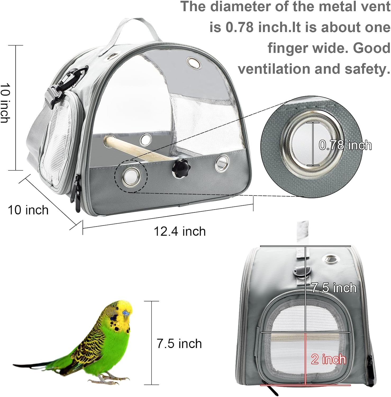 Transportín de viaje para pájaros con percha de pie, jaula ligera y transpirable para loros, bolsa pequeña para mascotas con correa para el hombro, transportador para ardillas, cobayas y ratas (verde) 