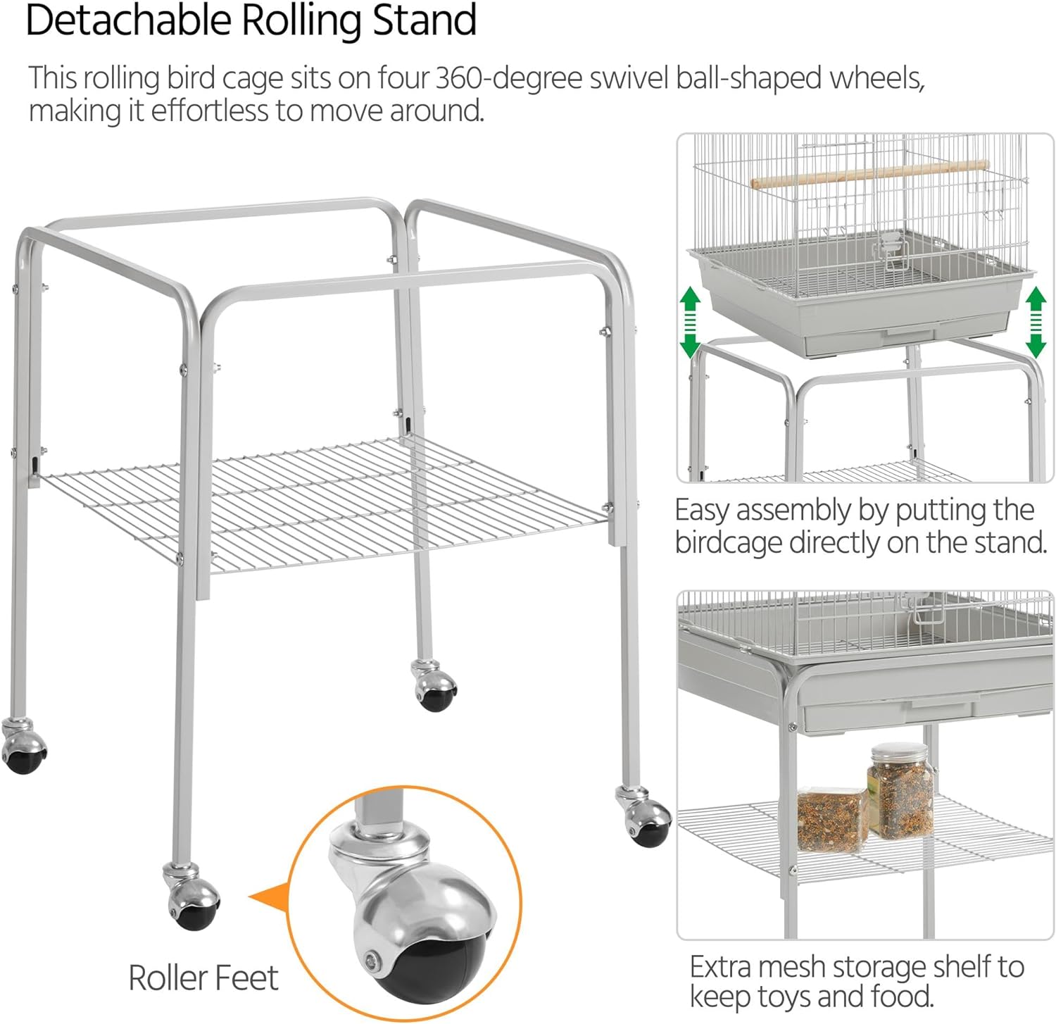 Yaheetech Jaula para pájaros con parte superior abierta y ruedas para cacatúas, periquitos, mejillas verdes, jaula para loros de tamaño mediano con soporte desmontable 