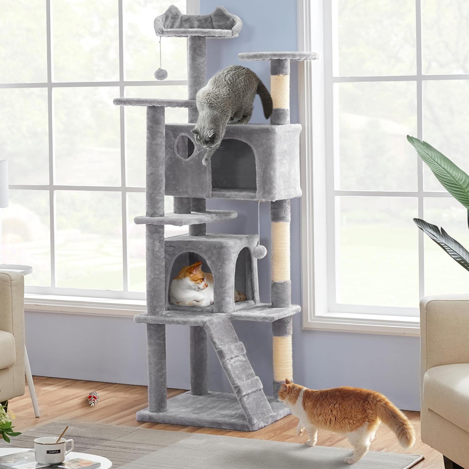 Yaheetech - Torre de árbol para gatos de 54 pulgadas, mueble de condominio, poste rascador para gatitos, casa de mascotas 