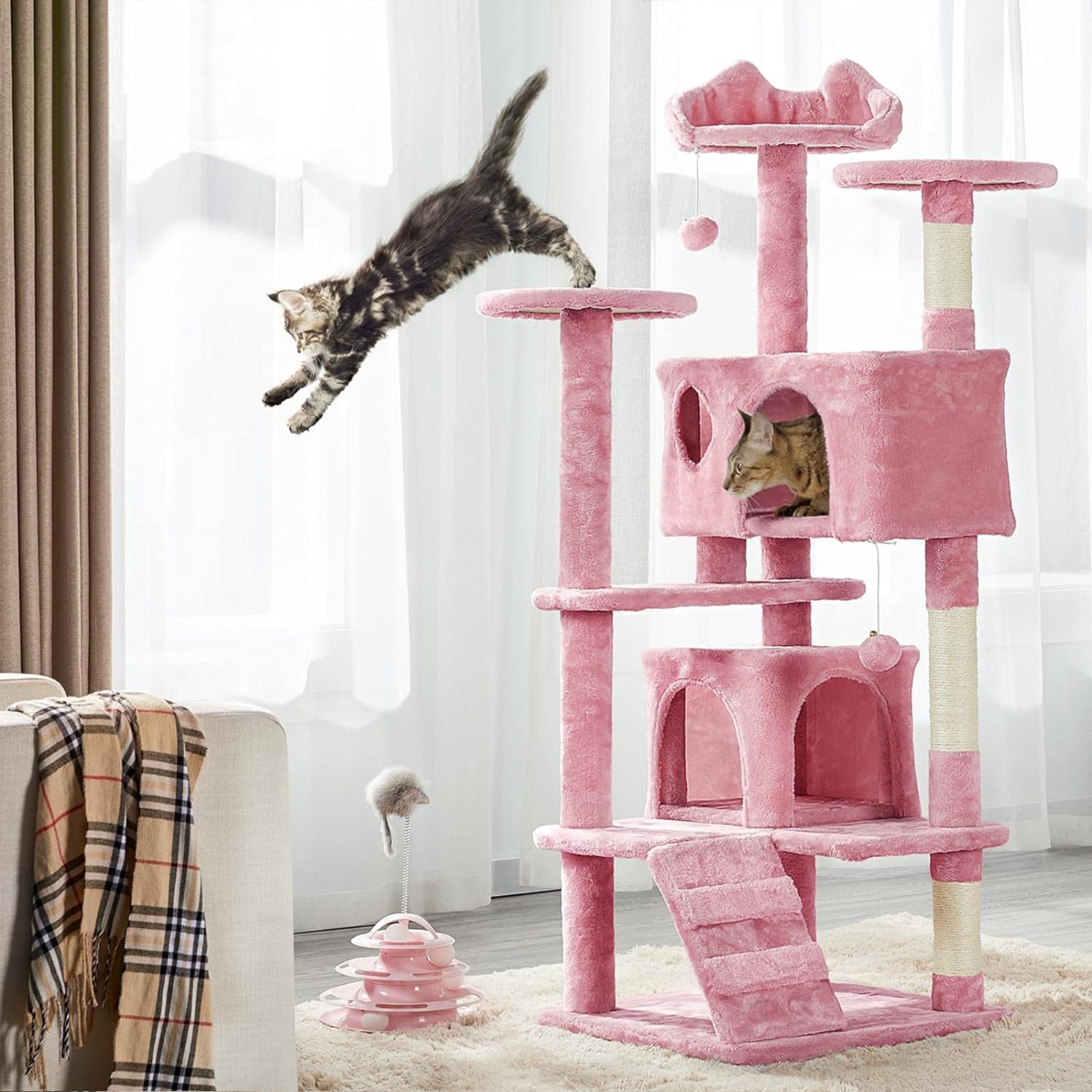 Yaheetech - Torre de árbol para gatos de 54 pulgadas, mueble de condominio, poste rascador para gatitos, casa de mascotas 