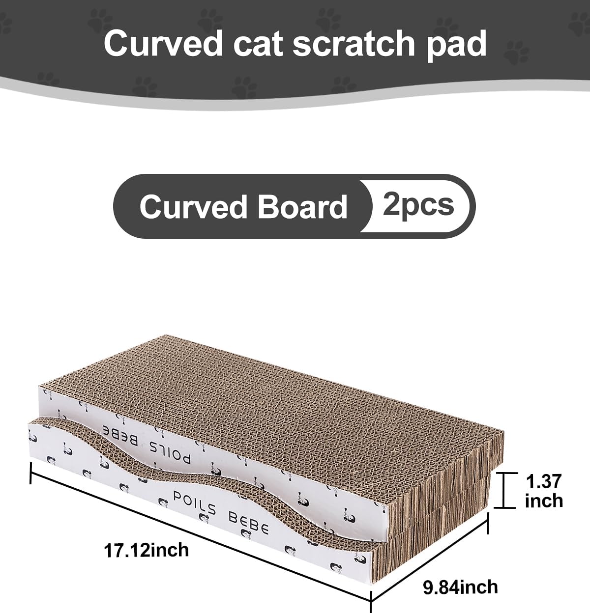 Poils bebe L Shape Cat Scratcher, 26.8 Inch Cat Scratchers for Indoor Cats, Protecting Furniture Cat Scratch Pad, Cardboard Cat Scratching with Ball Toy, Catnip, Large