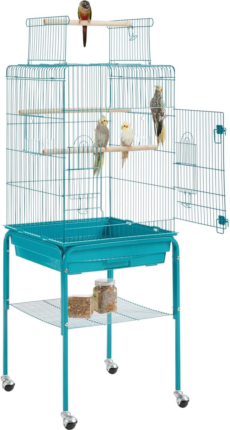 Yaheetech Open Top Rolling Parrot Bird Cage for Cockatiel Sun Parakeet Green Cheek Conure Mid-Sized Parrot Cage with Detachable Stand