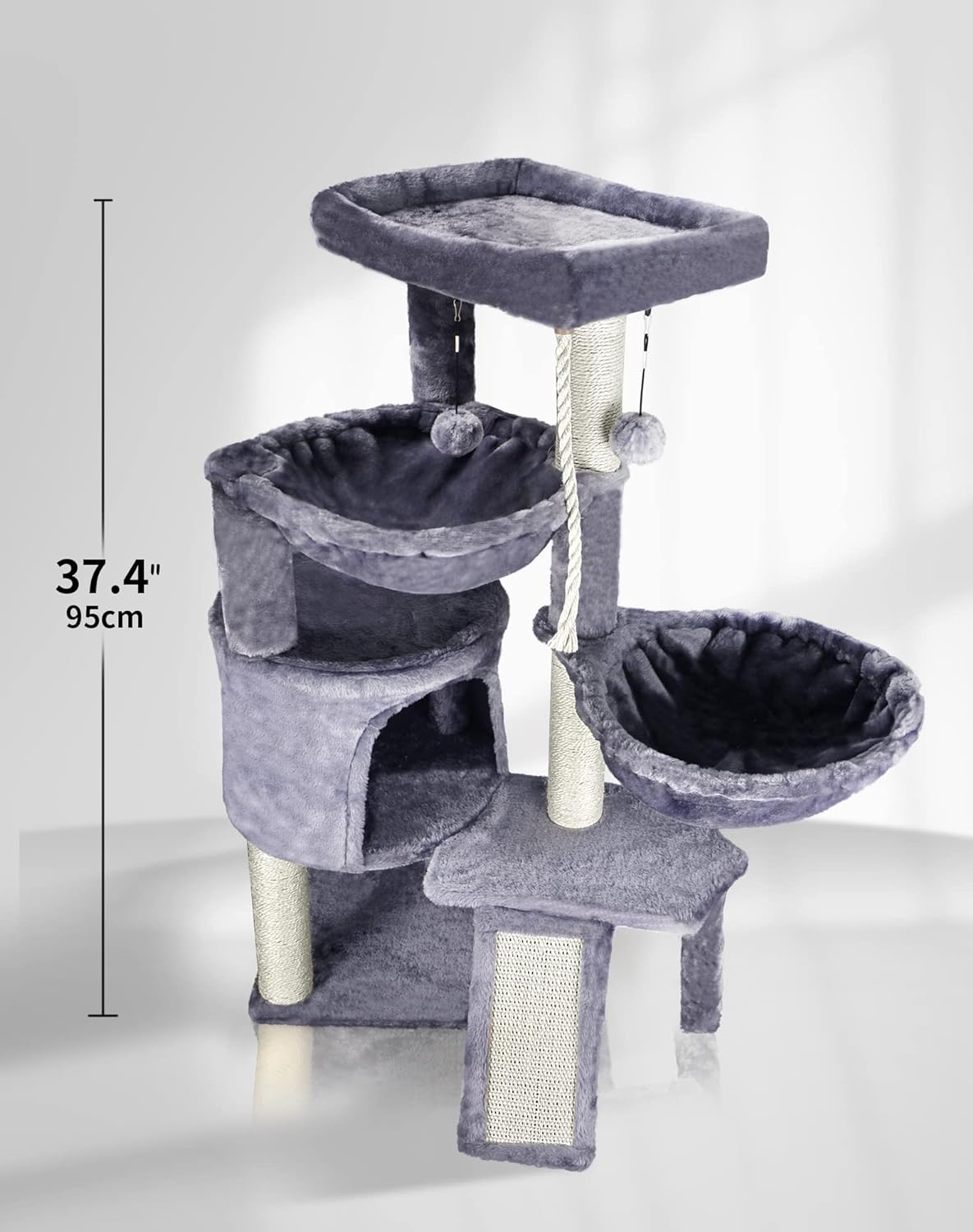 Xin Three Layer Cat Tree with Cat Condo and Two Hammocks,Grey