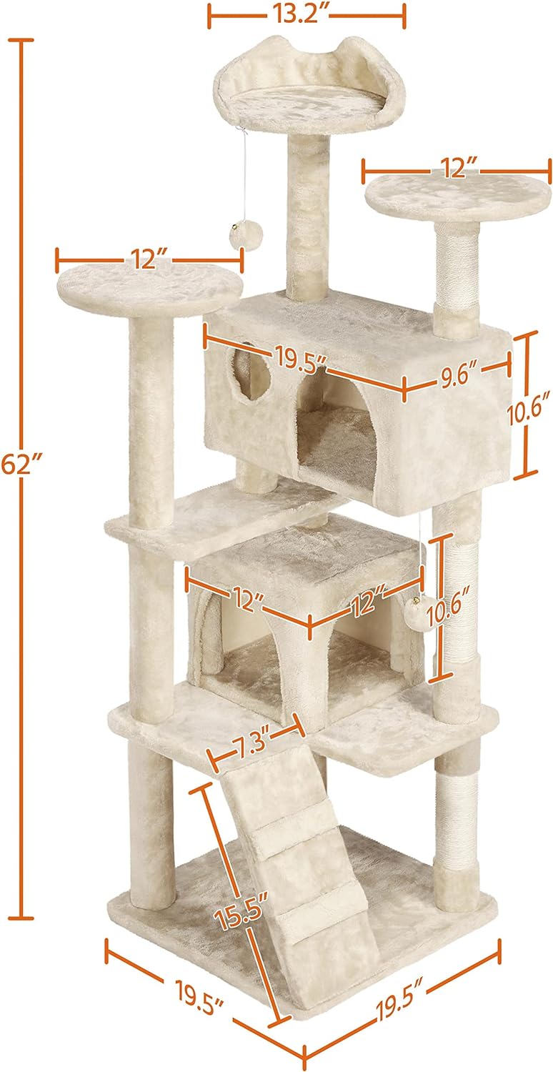 Yaheetech - Torre de árbol para gatos de 54 pulgadas, mueble de condominio, poste rascador para gatitos, casa de mascotas 