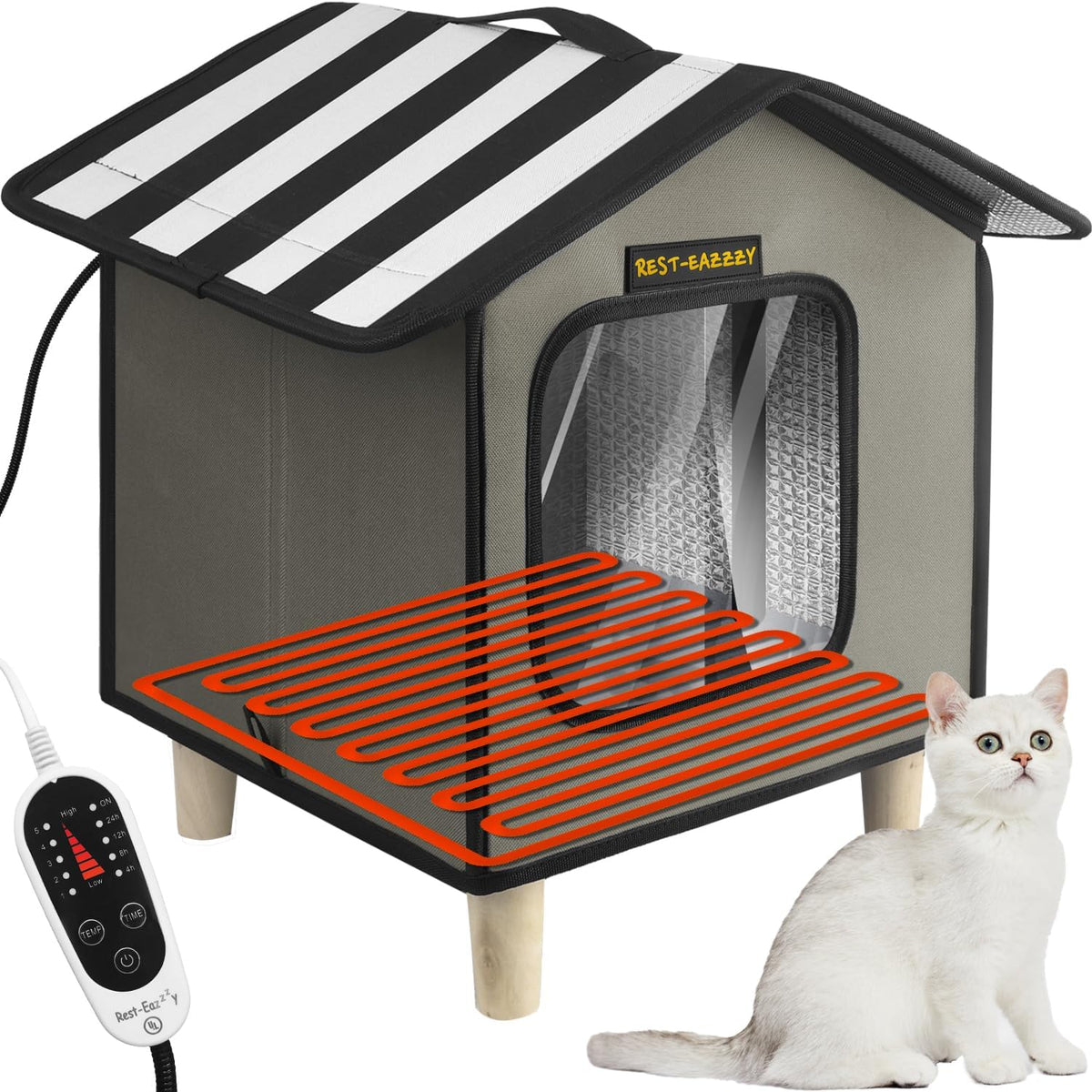 Rest-Eazzzy Casa para gatos, cama para gatos al aire libre, refugio para gatos resistente a la intemperie para gatos al aire libre, perros y animales pequeños (gris calor S) 