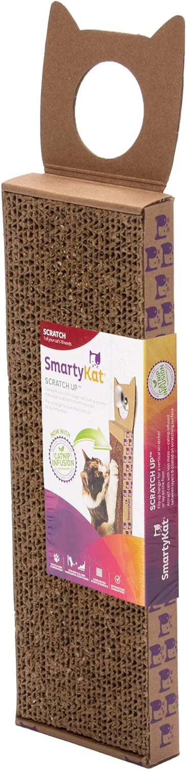 SmartyKat Scratch Up Rascador para Gatos Colgante Corrugado, Tecnología de Infusión de Hierba Gatera - Marrón, Ancho Individual 