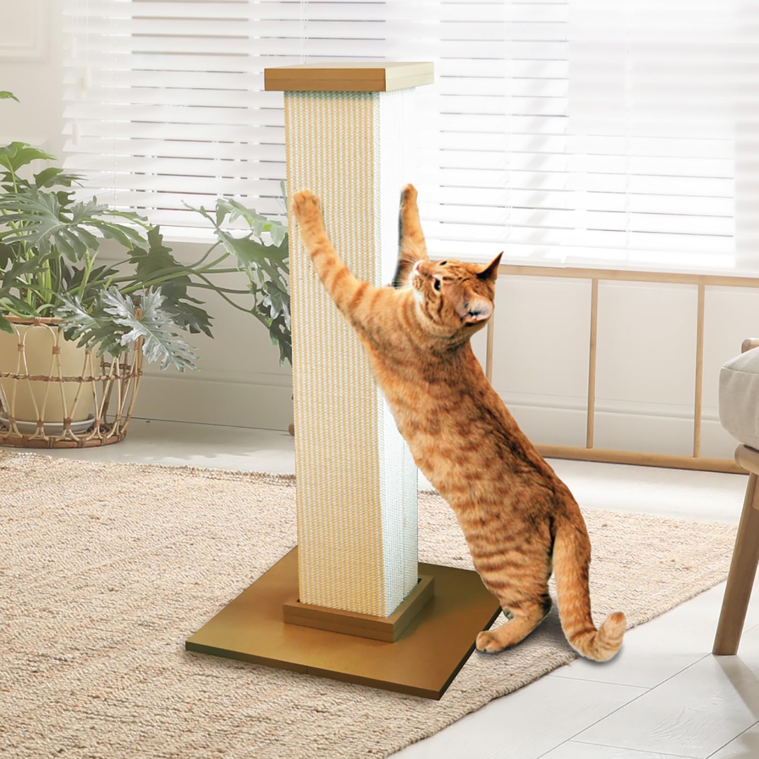 SmartCat Ultimate Scratching Post – Beige, Large 32 Inch Tower - Sisal Fiber, Simple Design - For All Cats