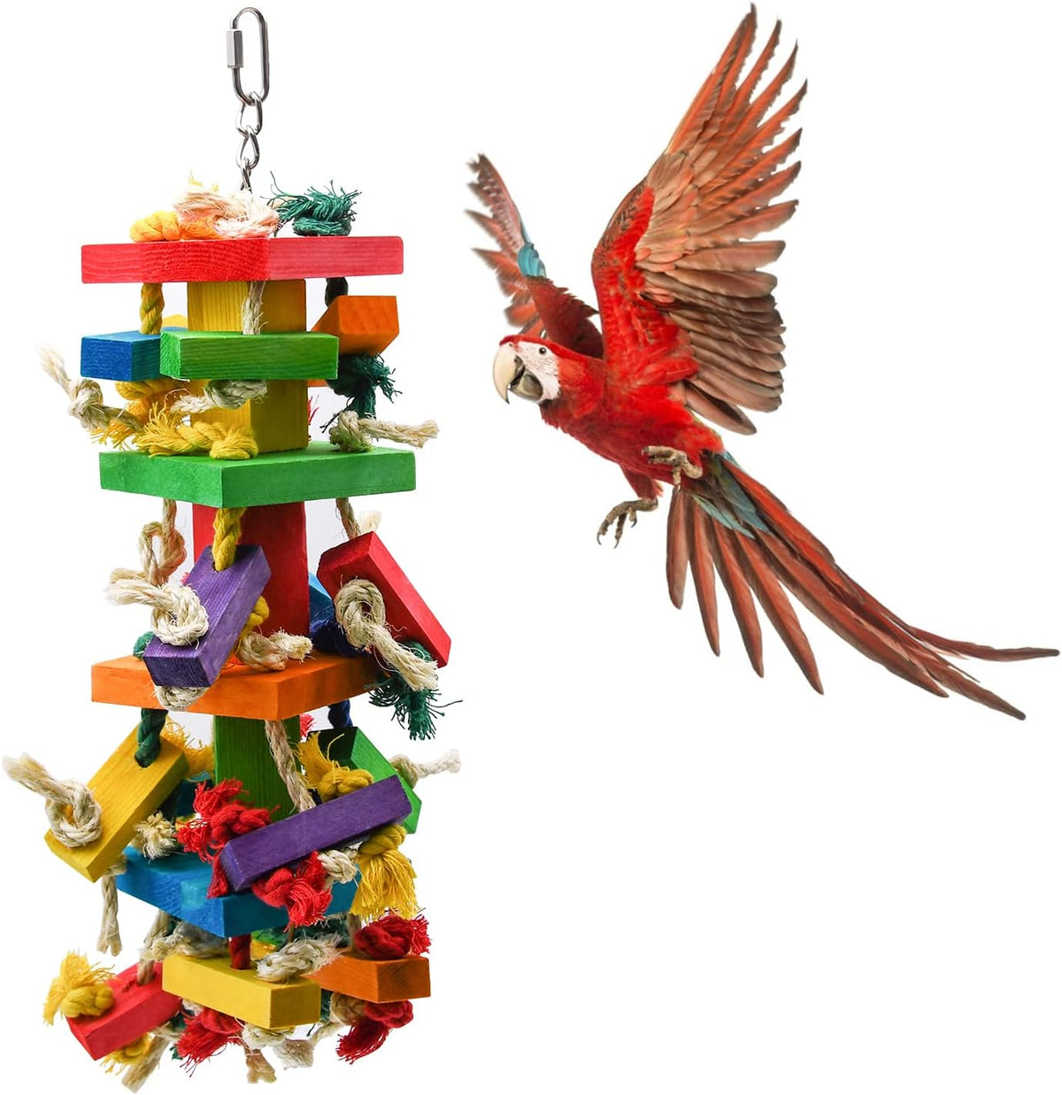 RUBY.Q 1/2/3 Pack Large Parrot Toy, 20in Bird Parrot Toy, Multicolored Natural Wooden Bird Chewing Toys for Large Macaws, African Grey and a Variety of Amazon Parrots (1 Pack)