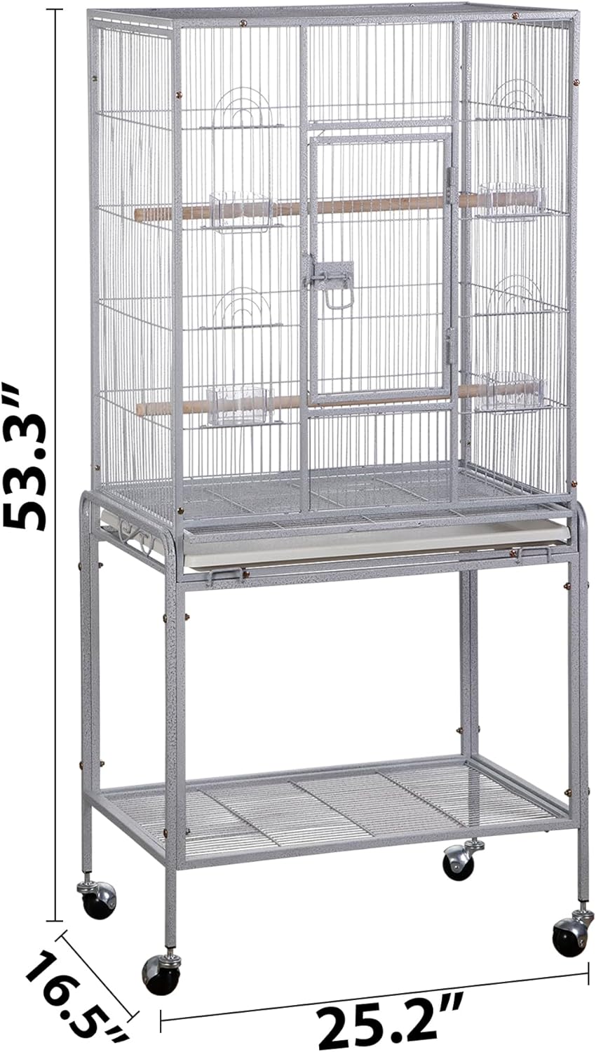 ZENY 53-Inch Bird Flight Cage, Wrought Iron Standing Large with Rolling Stand for Cockatiels Pet Parrot Parakeet Lovebird Canary Finch (White)