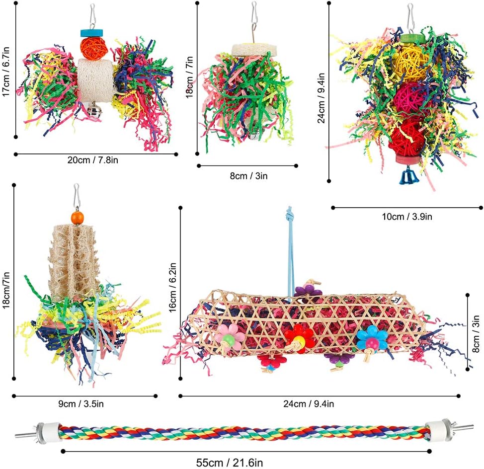 Bird Toys Bird Shredding Foraging Toys Parakeet Toy Chewing Hanging Toy Bird Shredded Paper Bird Cage Accessories Bird Rope Perch for Conure Cockatiel Budgies Lovebird Parrotlet (Without Rope Perch)