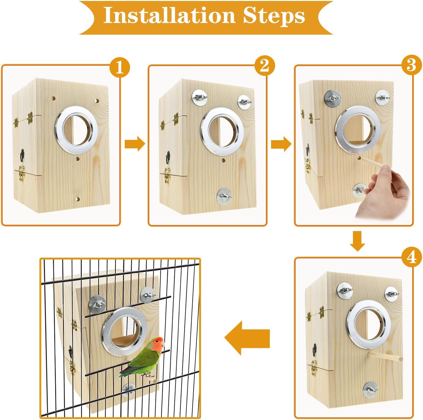 CooShou Vogelnistkasten, Sittich-Zuchtnistkasten, Vogelnesthaus, Holz-Acryl, transparenter Brutkasten für Finken, Turteltauben, Nymphensittiche, Wellensittiche, Sittiche, Papageien 