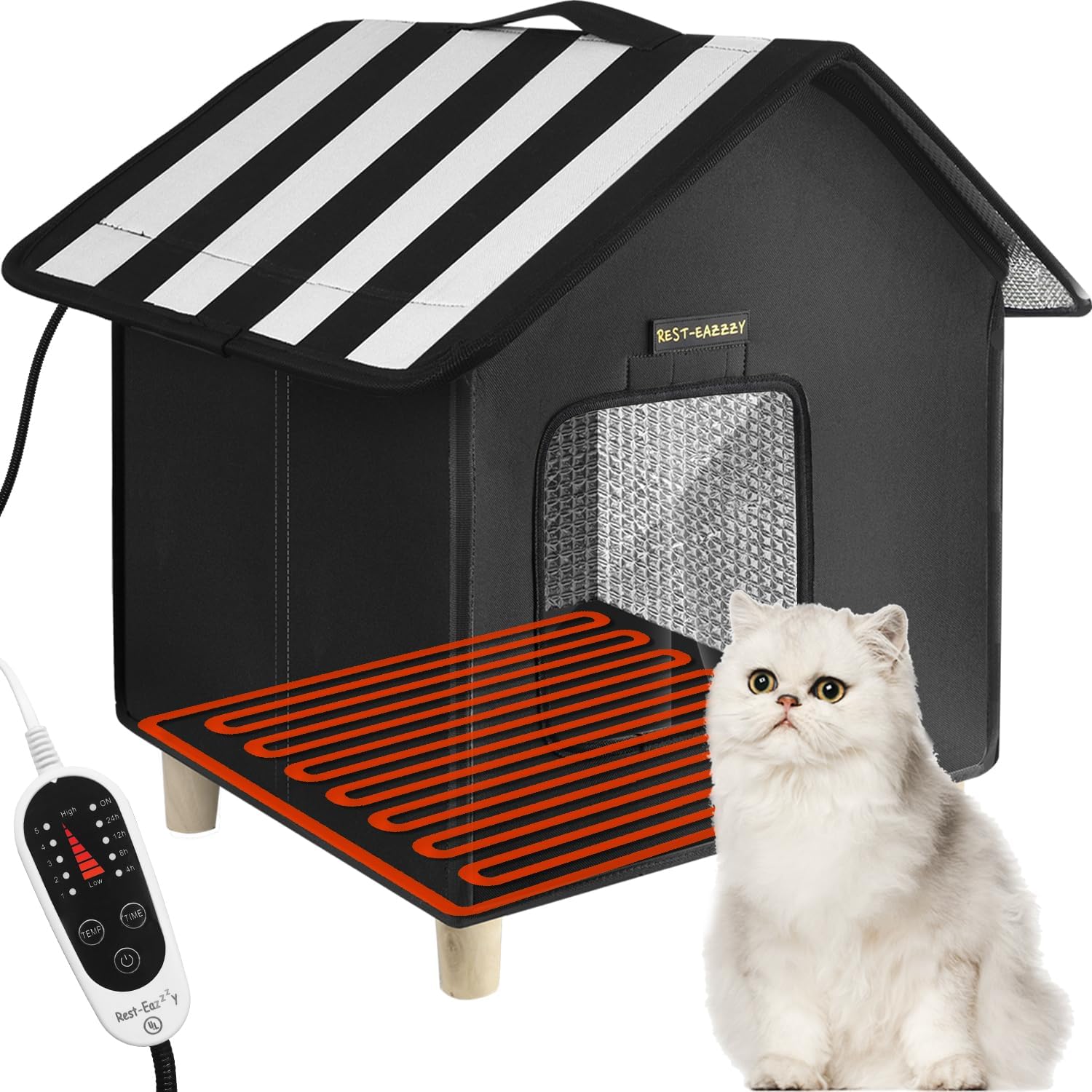 Rest-Eazzzy Cat House, Outdoor Cat Bed, Weatherproof Cat Shelter for Outdoor Cats Dogs and Small Animals (Heat Grey S)