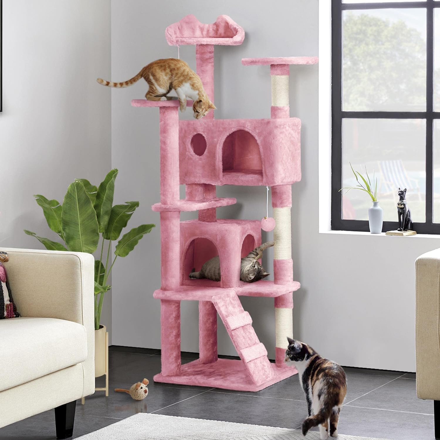 Yaheetech - Torre de árbol para gatos de 54 pulgadas, mueble de condominio, poste rascador para gatitos, casa de mascotas 