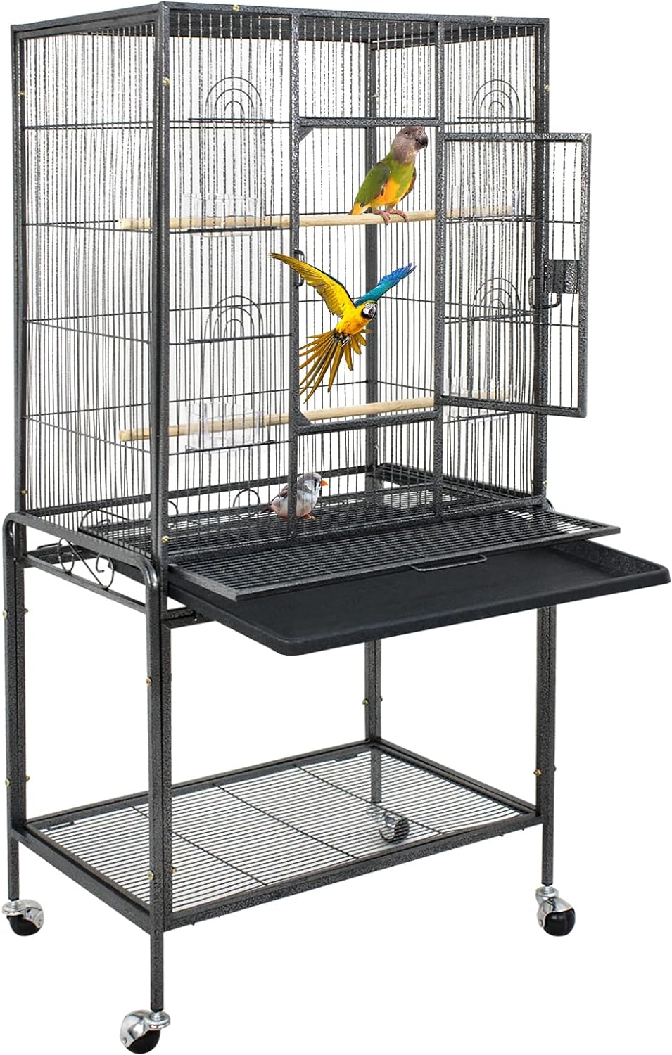 ZENY 53-Inch Bird Flight Cage, Wrought Iron Standing Large with Rolling Stand for Cockatiels Pet Parrot Parakeet Lovebird Canary Finch (White)