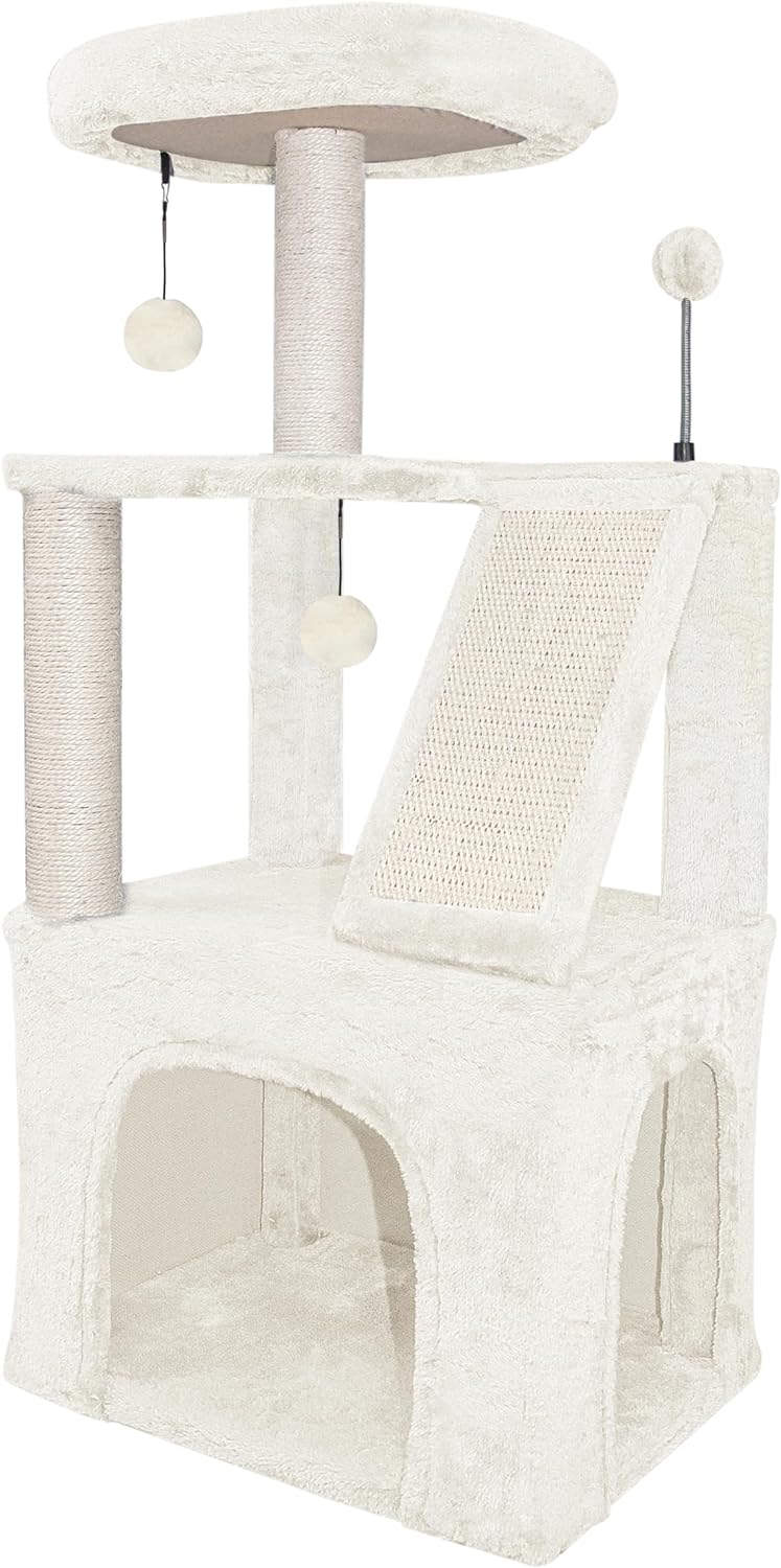 Xin Three Layer Cat Tree with Cat Condo and Two Hammocks,Grey