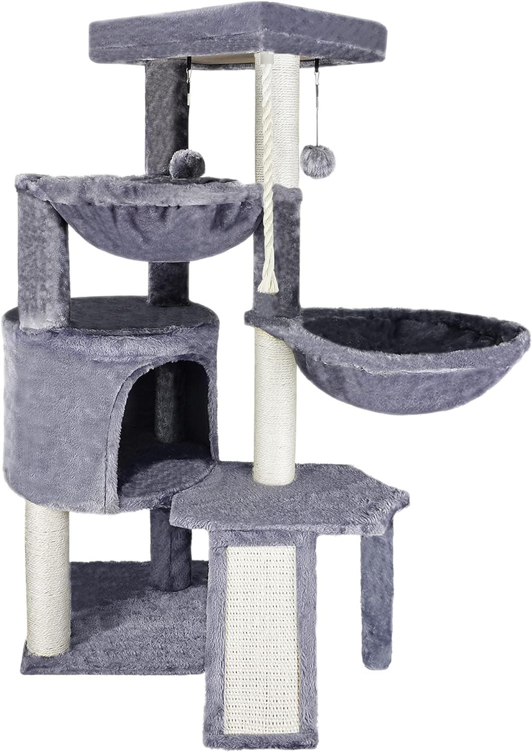 Xin Three Layer Cat Tree with Cat Condo and Two Hammocks,Grey