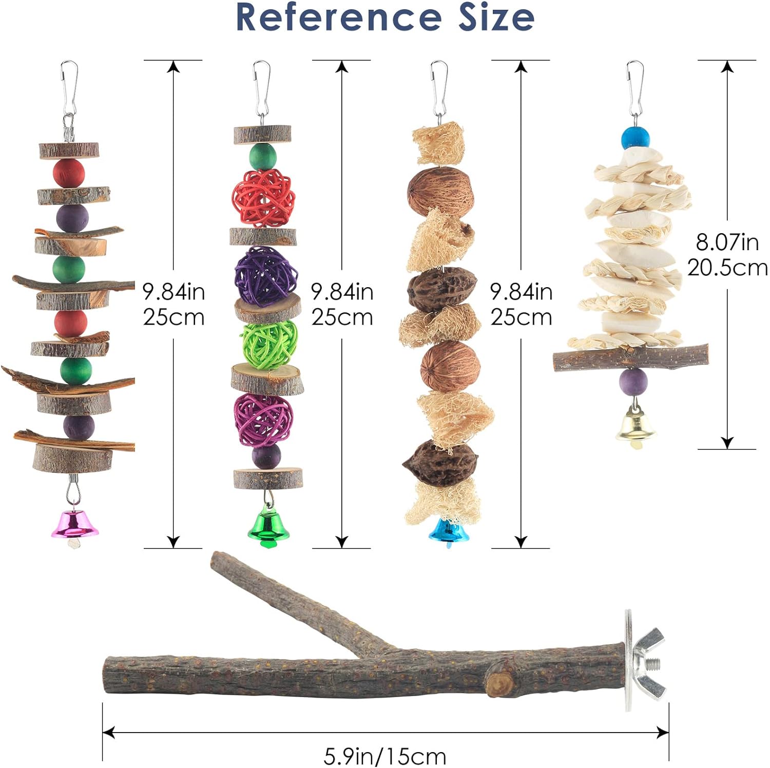 Bissap Kauspielzeug für Vögel, 5 Packungen, Spielzeug für Sittiche, natürliches Holz, Spielzeug zum Aufhängen von Käfigen für Papageien, Sitzstange für kleine Vögel, Sittiche, Nymphensittiche, Papageien, Wellensittiche, Wellensittiche 