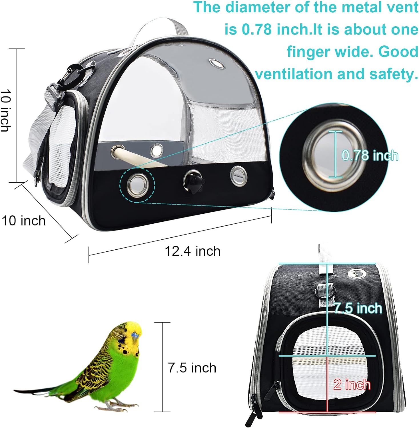 Bird Travel Carrier with Standing Perch,Lightweight Breathable Parrot Cage, Small Pet Carrier Bag with Shoulder Strap,Bird Rat Guinea Pig Squirrel Carrier (Green)