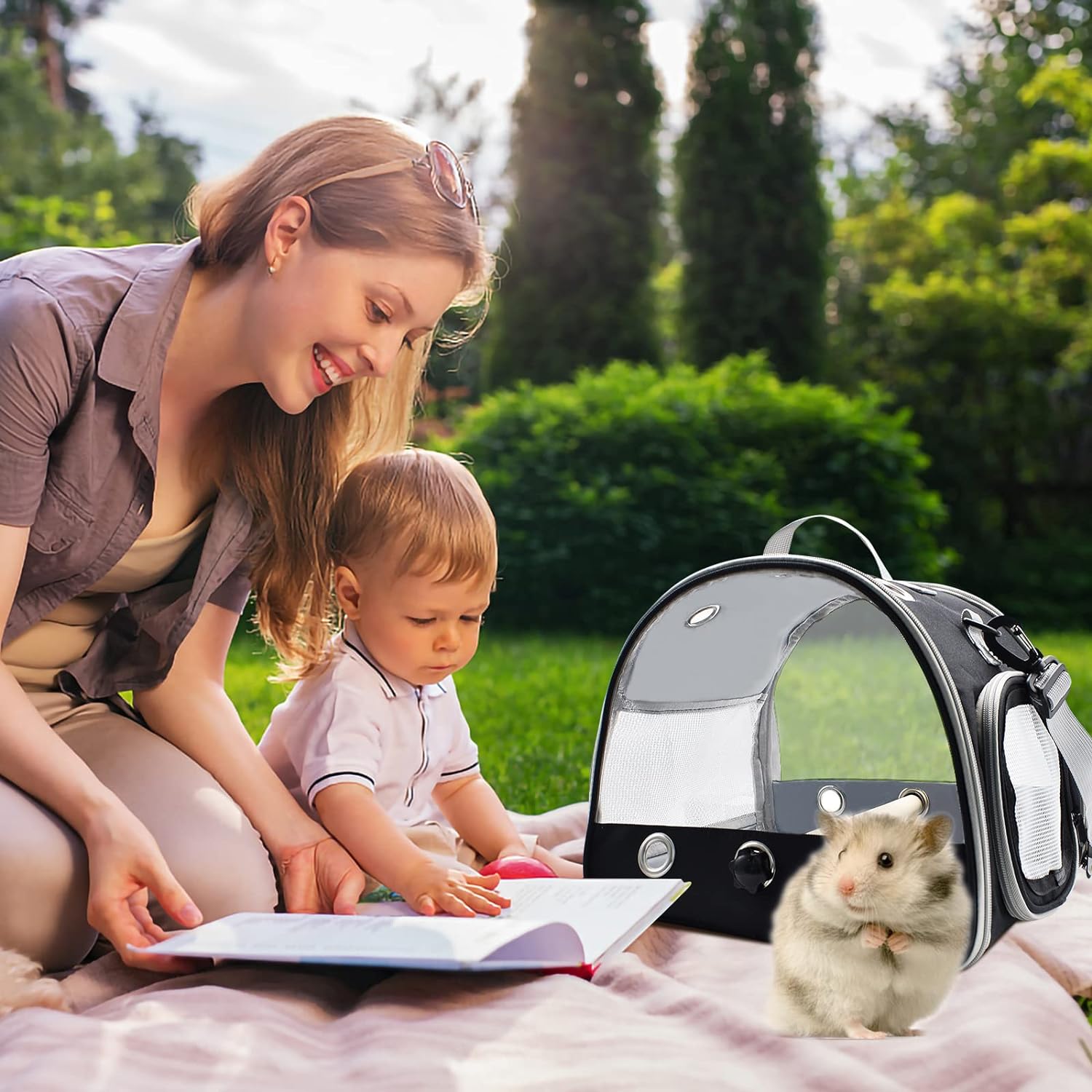 Vogel-Reisetragetasche mit stehender Sitzstange, leichter, atmungsaktiver Papageienkäfig, kleine Haustier-Tragetasche mit Schultergurt, Transportbox für Vögel, Ratten, Meerschweinchen, Eichhörnchen (grün) 