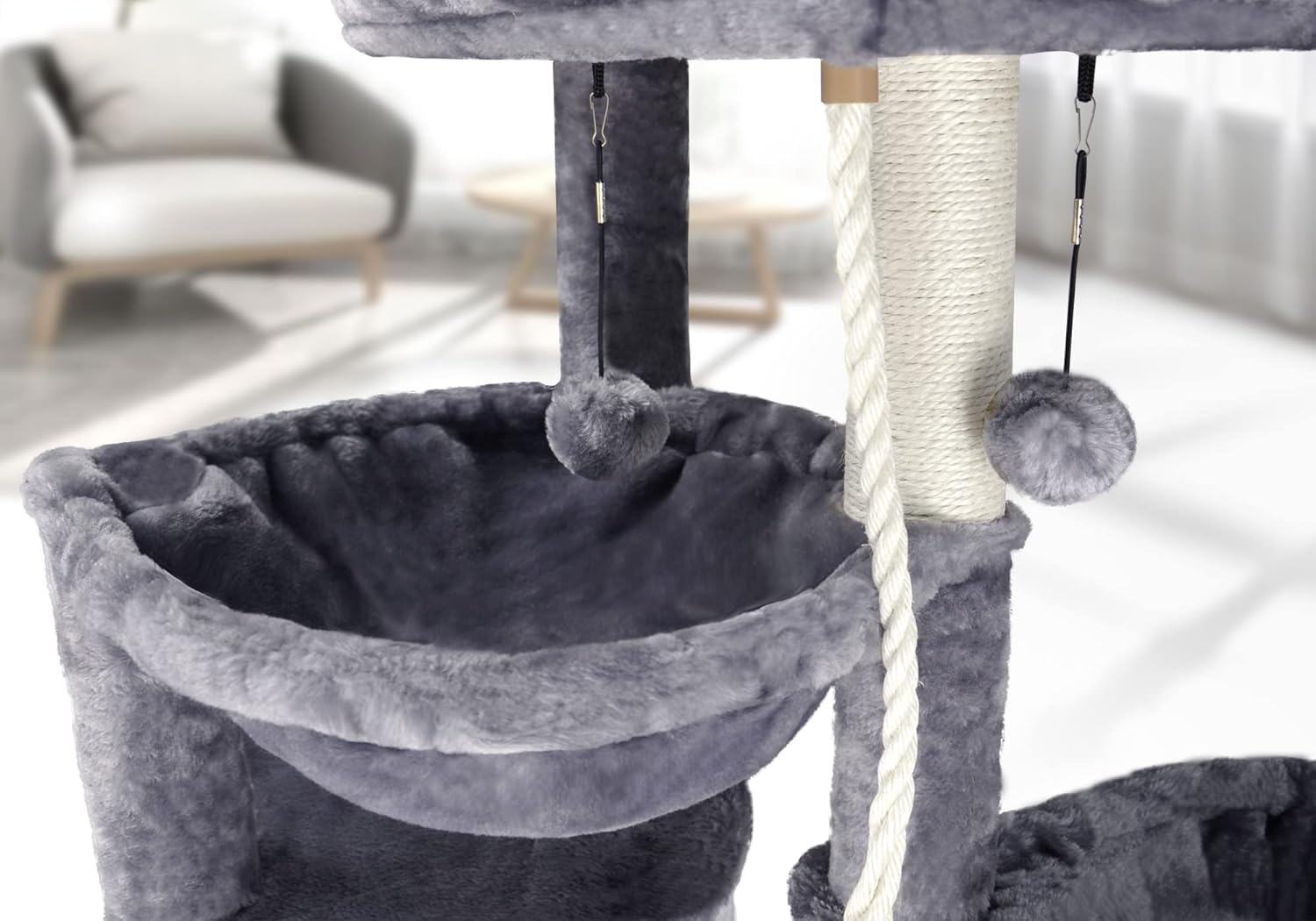 Xin Three Layer Cat Tree with Cat Condo and Two Hammocks,Grey