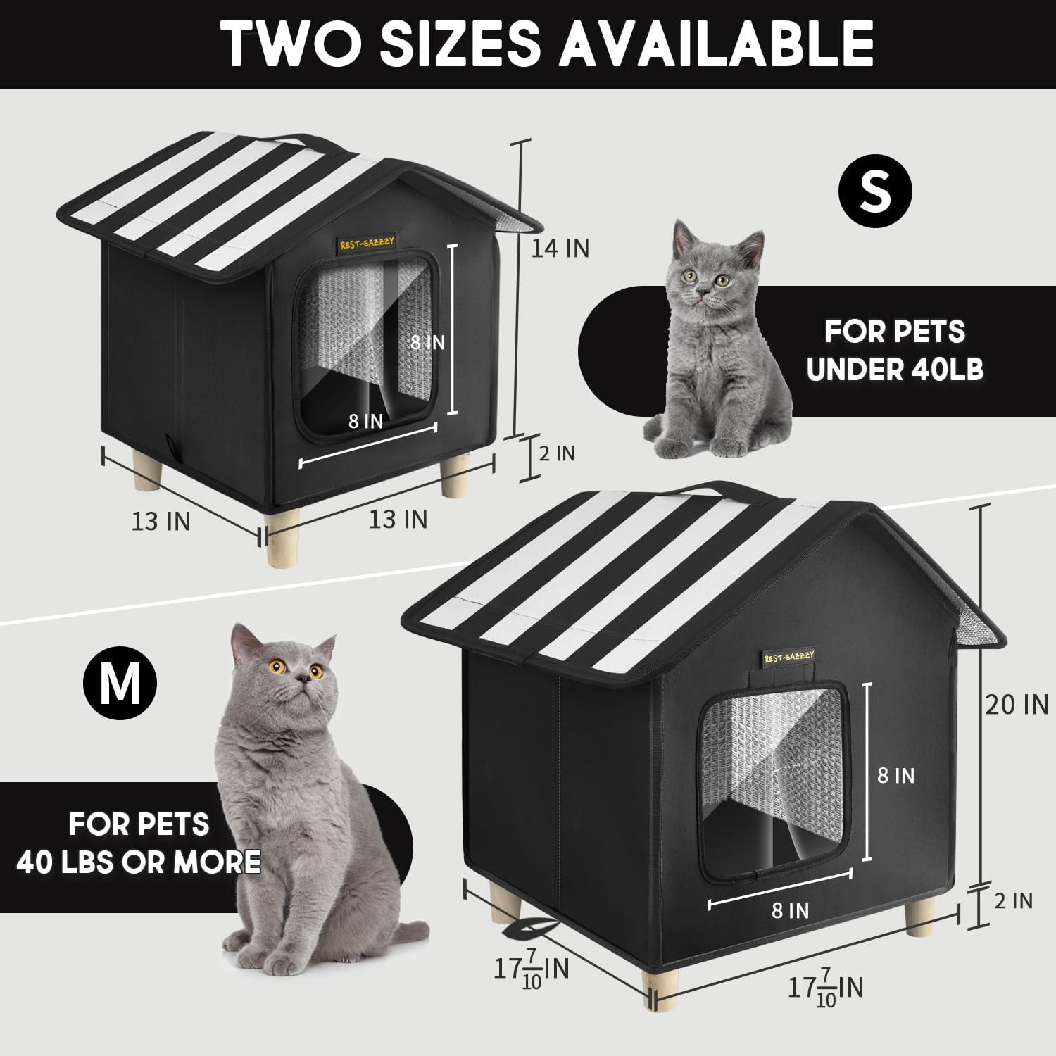 Rest-Eazzzy Cat House, Outdoor Cat Bed, Weatherproof Cat Shelter for Outdoor Cats Dogs and Small Animals (Heat Grey S)