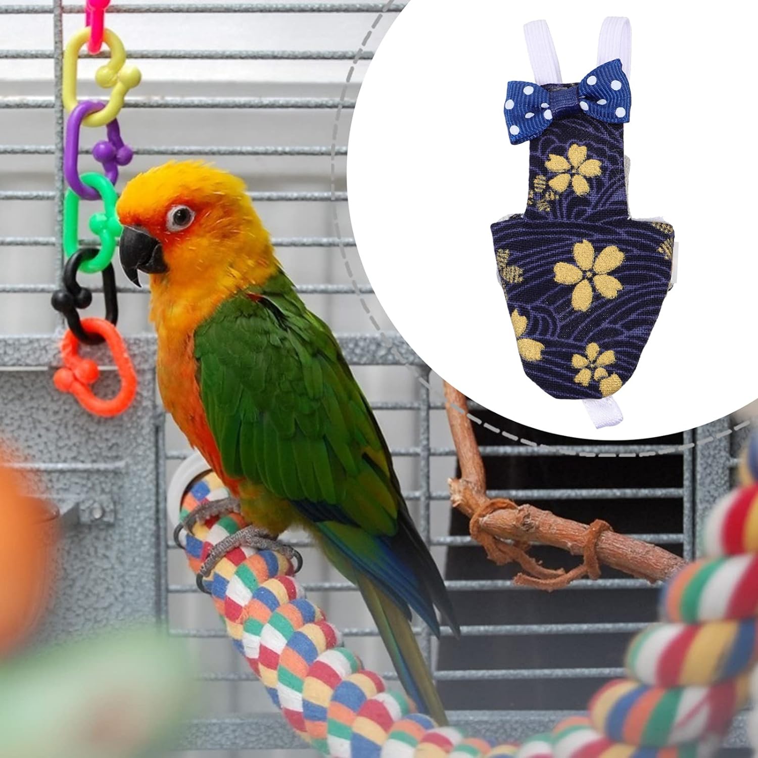 Bird Diaper - Bird Flight Suit Washable Reusable Parrots Nappy Clothes with Leash Hole Parrot Diaper Bird Clothes Bird Suit for Budgie Parakeet Cockatiel